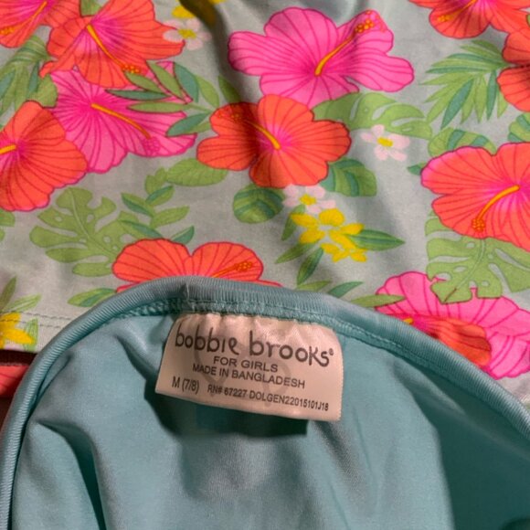 Bobbie Brooks Girls Medium 7/8 2 PC Tankini Teal Tropical Flowers Swimsuit‎ (I) - Picture 6 of 6